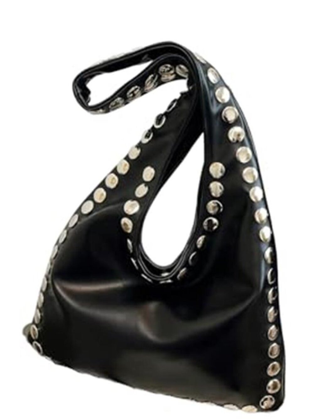 Black Faux Leather Studded Shoulder Bag Y2K Punk Rivet Handbag Purse